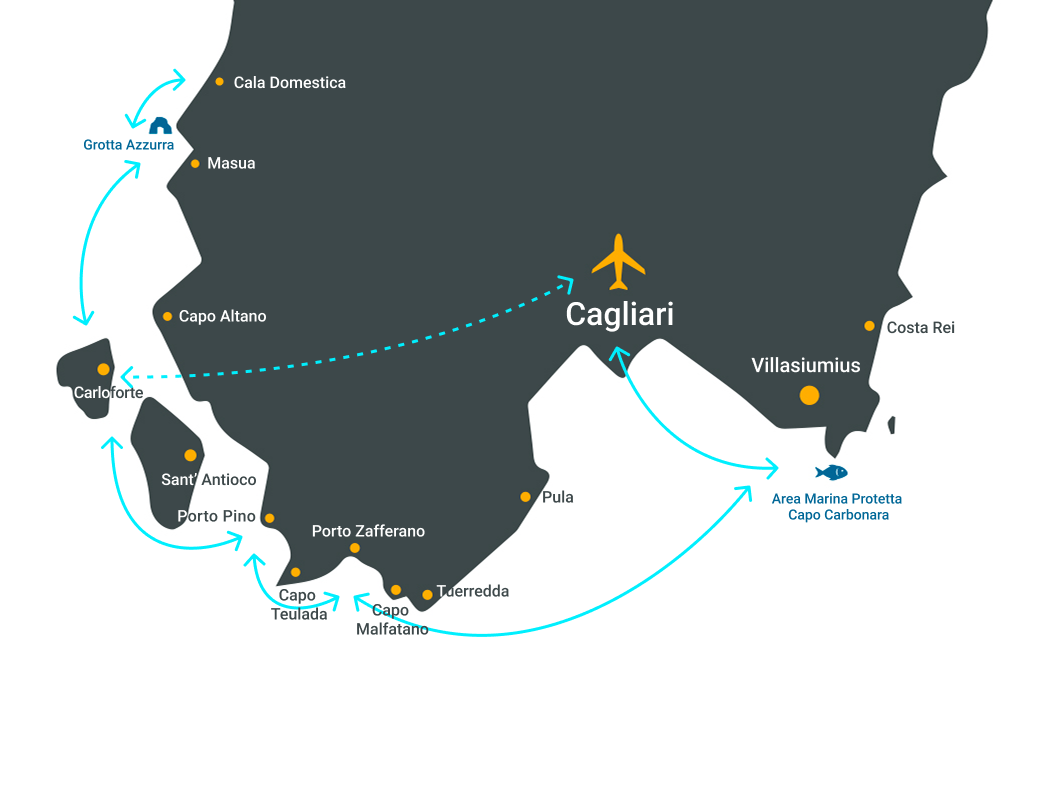 sur de Cerdeña en velero: itinerario